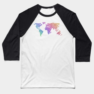 Colorful World Map Mandala Rainbow colors Baseball T-Shirt